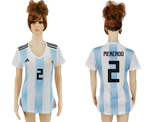 Women's Argentina #2 Mercado Home Soccer Country Jersey